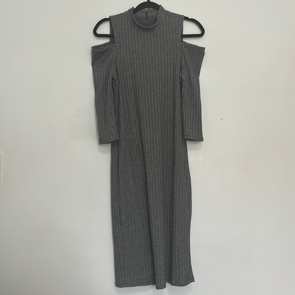 White House Black Market Heathered Gray Ribbed Lined Poly Blend Dress Small
